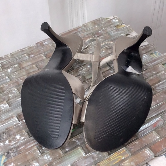 JACQUELINE FERRAR ‘Encore’ Taupe Satin Crystal Embellished Slingback Heels - Picture 8 of 9